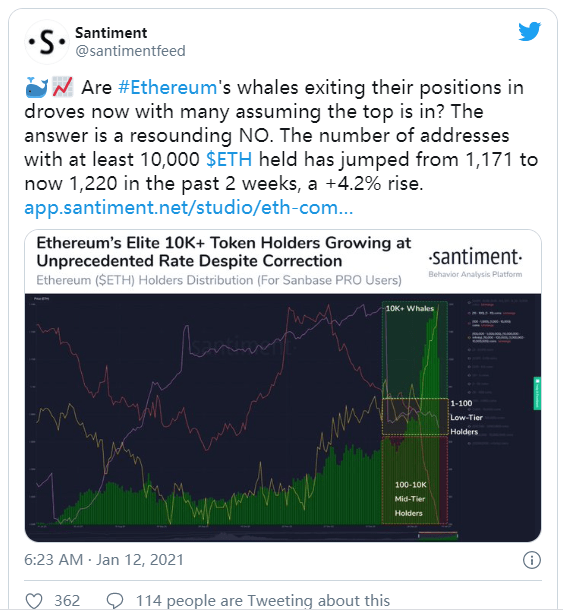 以太坊鲸鱼在市场下跌期间囤积 ETH：机构投资者兴趣增加，链上活动可能性增加